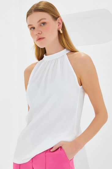 0489 Halter Yaka Örme Bluz - Beyaz resmi